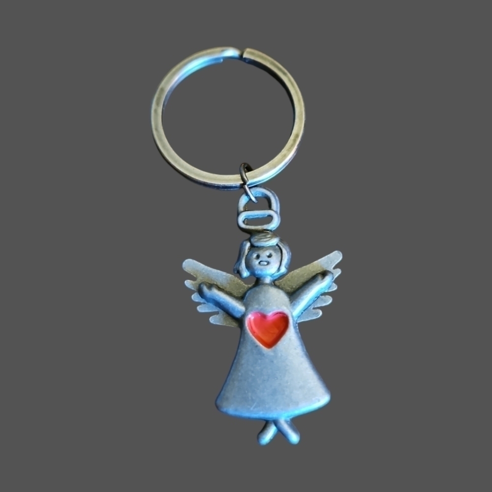 3/$30 Pewter Heart Angel Keyring Keychain